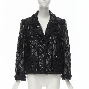 CHANEL 15K Brasserie Gabrielle Runway cutout PVC braided tweed jacket FR46 2XL